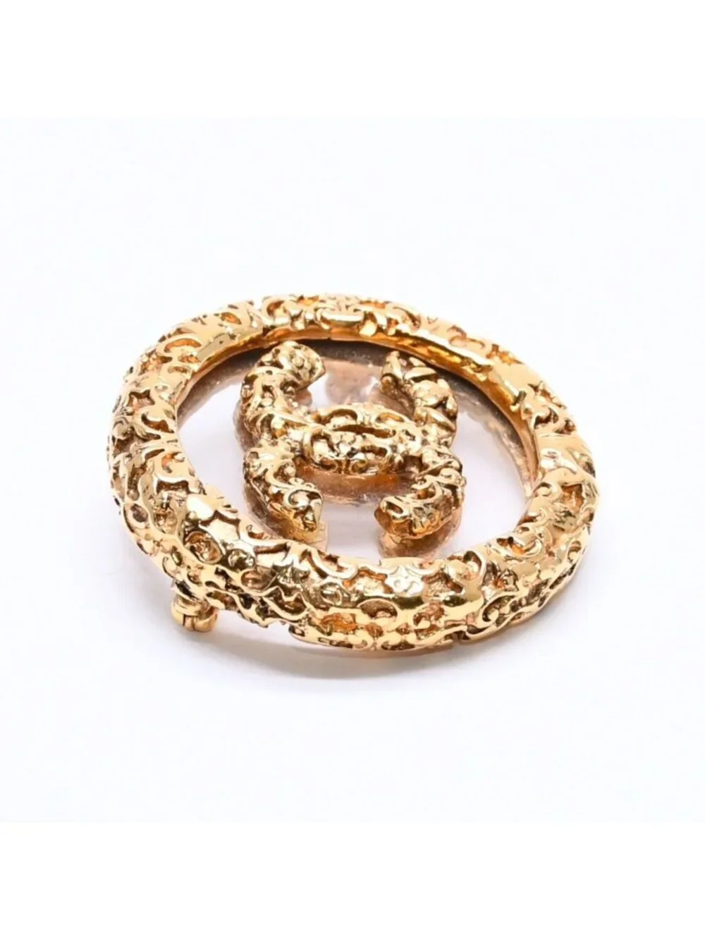 Chanel CC Logo Brooch 93 Metal Gold Glass Vintage